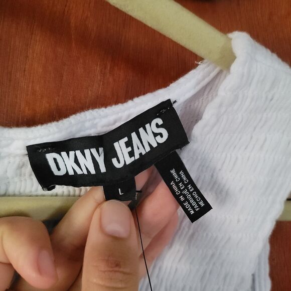 DKNY Cotton Gauze Smocked-Bodice white Maxi Dress size L sleevesless 100% cotton - Picture 7 of 12